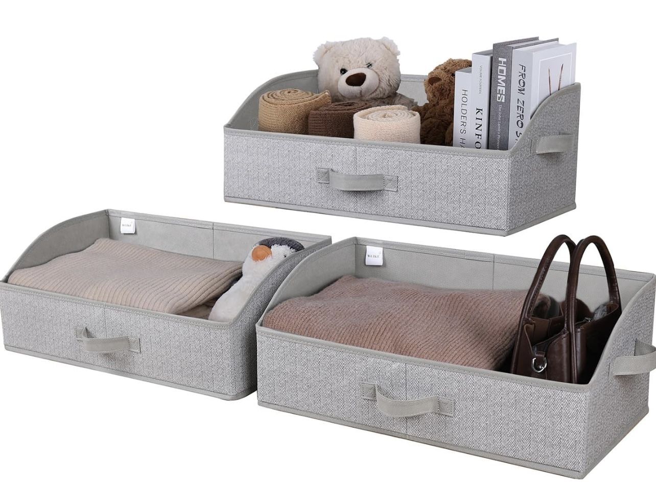 Closet Organizers and Storage, Trapezoid Storage Bins, Fabric Closet Bins with Handles, Foldable Storage Baskets for Clothes, Purse, Blanket, He