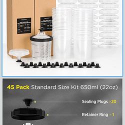 Disposable Paint Spray Cup, Paint System for HVLP and LVLP Paint Spray Paint  Standard 22 Ounce (650ml) Kit with 45 Cups and Lids System, 1 Ha