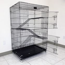 (NEW) $75 Collapsible 3-Tier Cat Cage 56 Inches Tall  Metal Kennel 36x24x56” with Tray & Caster 