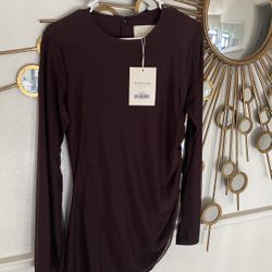 Veiled- Women Medium Blouse  ChocolatePlum Brand New Asymmetrical Long Sleeve   