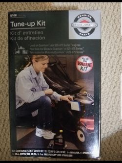 Brand new in box Briggs and Stratton lawnmower tune up kit #5106 Contains: Air filter, spark plug, engine Oil, fuel stabilizer tube.