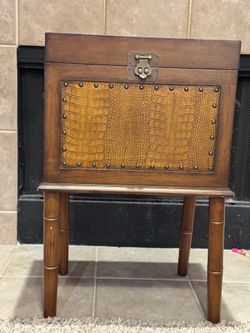 Oriental Accent Storage Chest Cabinet on Stand – Crocodile Embossed Panel, Asian Style