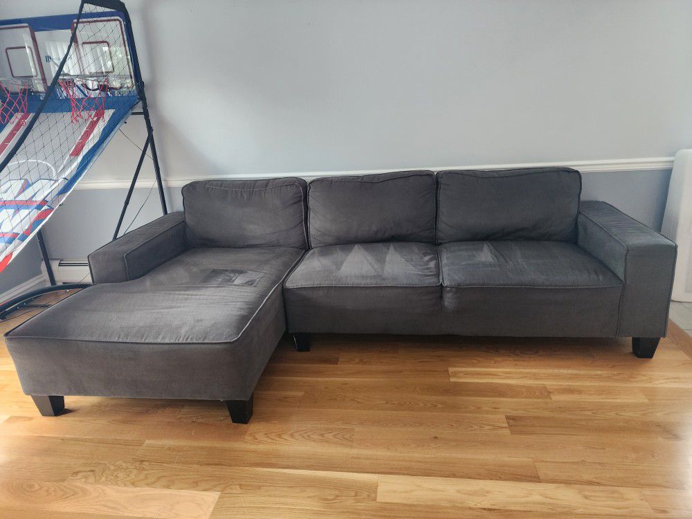 Charcoal Gray L Couch In With Ottoman That Can Open For Sale 