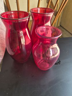 3 Red Flower Vases