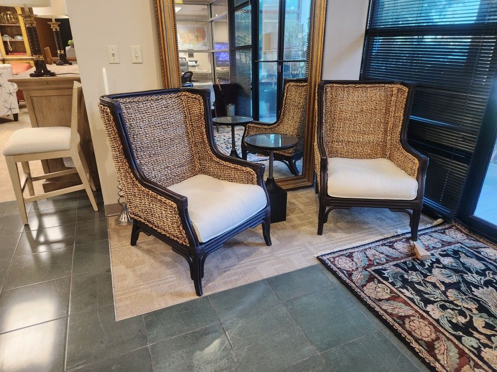 Pair of Rattan/Seagrass Wingback Chairs - Padma's Plantation Style