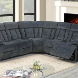 Brand New Grey Super Plush Chenille Power Reclining Sectional Sofa 