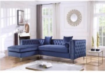 Blue Velvet Tufted Sectional Sofa