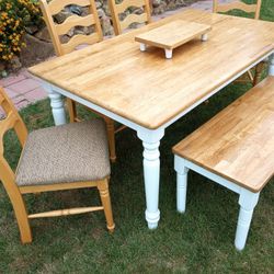 Dining Table 4 Chairs And A Bench Farmhouse Style Kitchen Table Set 