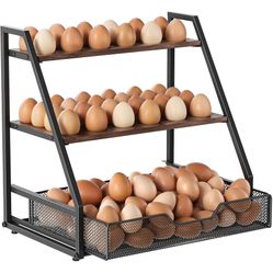 3-Tier Wooden Fresh Egg Holder Countertop With Basket for 36+90 Eggs, Storage for Countertop with Carry Handle for Gathering 150+ Fresh Eggs