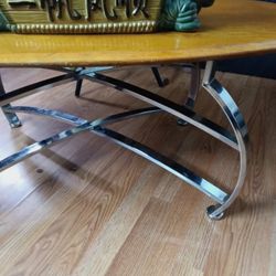 Upcycled Oval Wood Coffee Table w/ Chrome Base – Handmade Modern Accent – Local Pickup McKees Rocks
