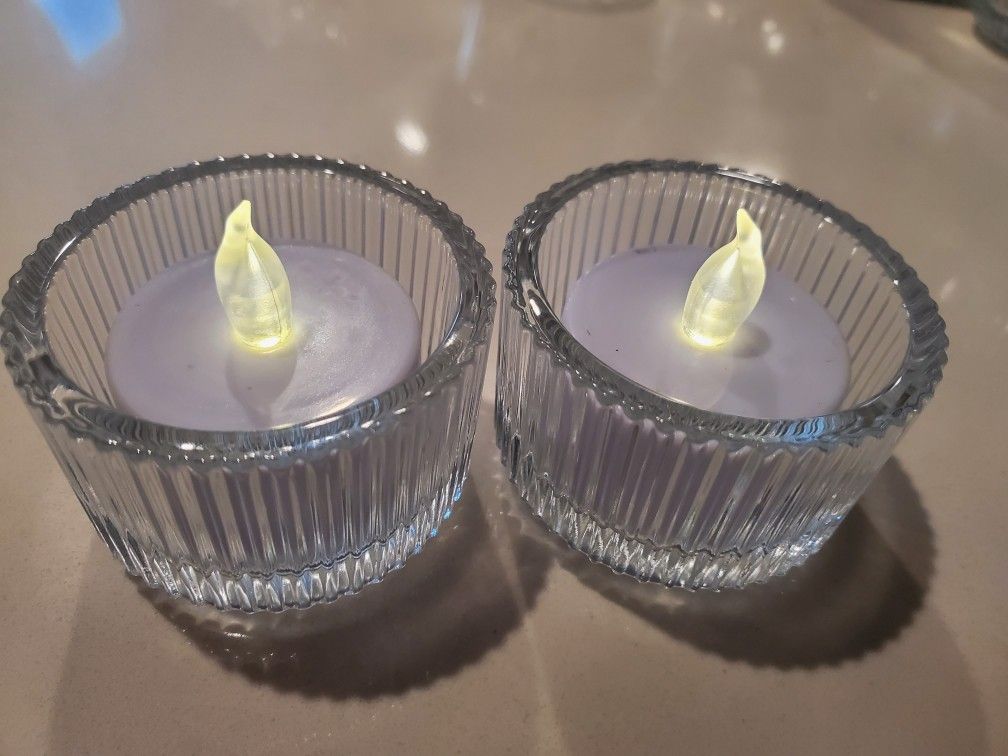 Glass Tealight Holders With Battery Powered Tealights