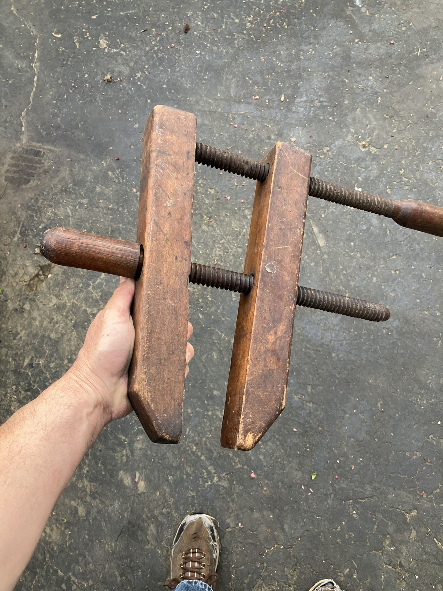 Vintage Wooden Adjustable Hand Screw Wood Clamp Vise Large Woodworking Antique