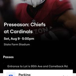 BLACK PARKING PASS 8/9 Chiefs at Cardinals