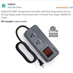 Inkbird ITC-608T Temperature Controller with Dual Temperature Sensor AC Dual Stage Outlet Thermostat with 12 Period Time Stage 1800W ETL Listed