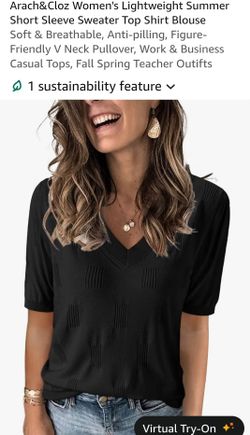 ARACH & CLOZ Black V-Neck Short Sleeve Knit Top Size XXL