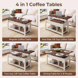 Coffee Table Lift Top Storage Open Shelf Hidden Compartments