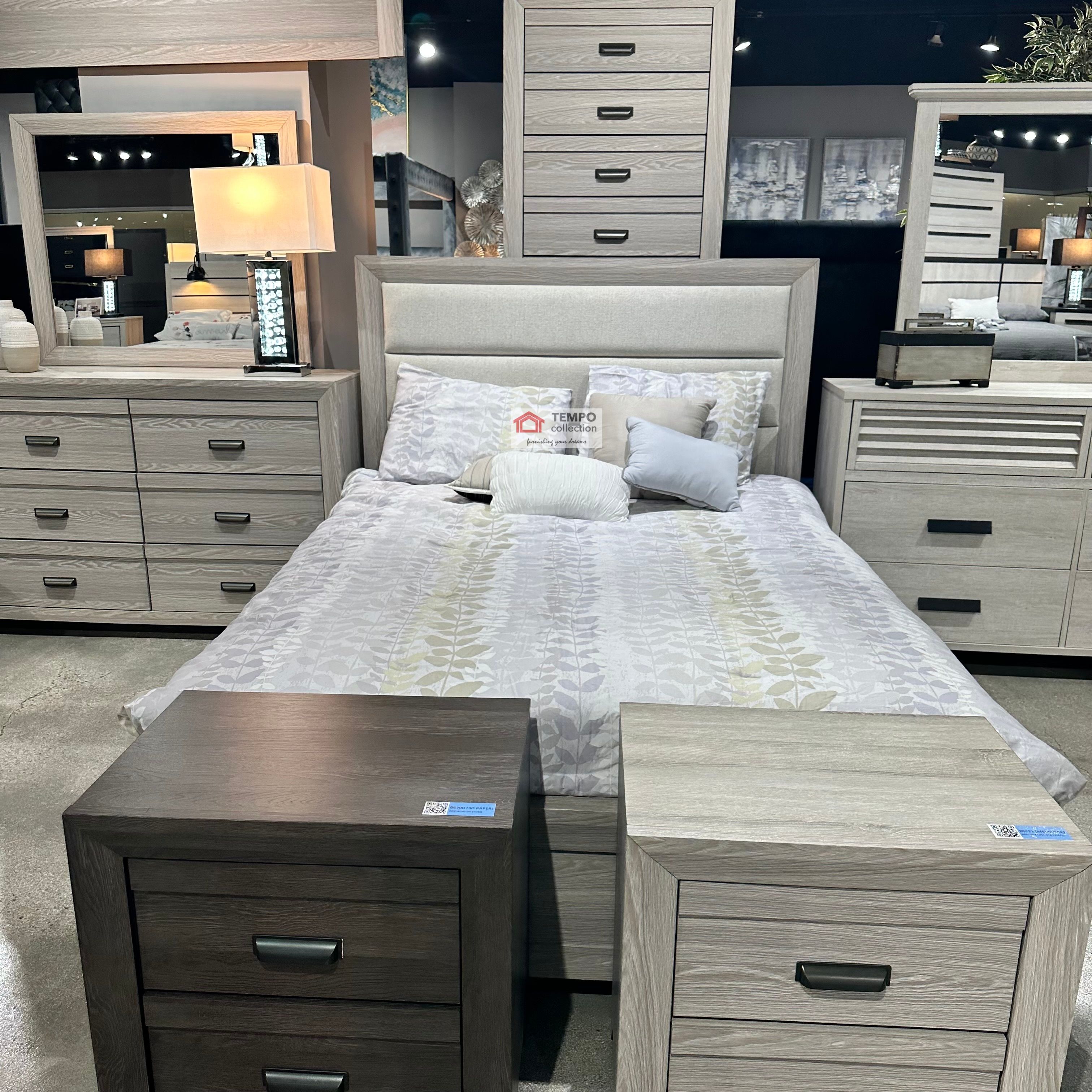 4 PCS Bedroom Set, QUEEN BED FRAME, DRESSER, MIRROR and NIGHTSTAND 