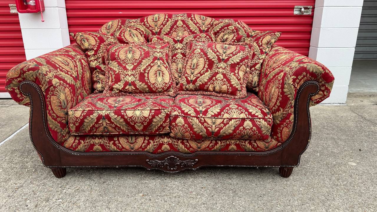 couch sofa loveseat vintage red