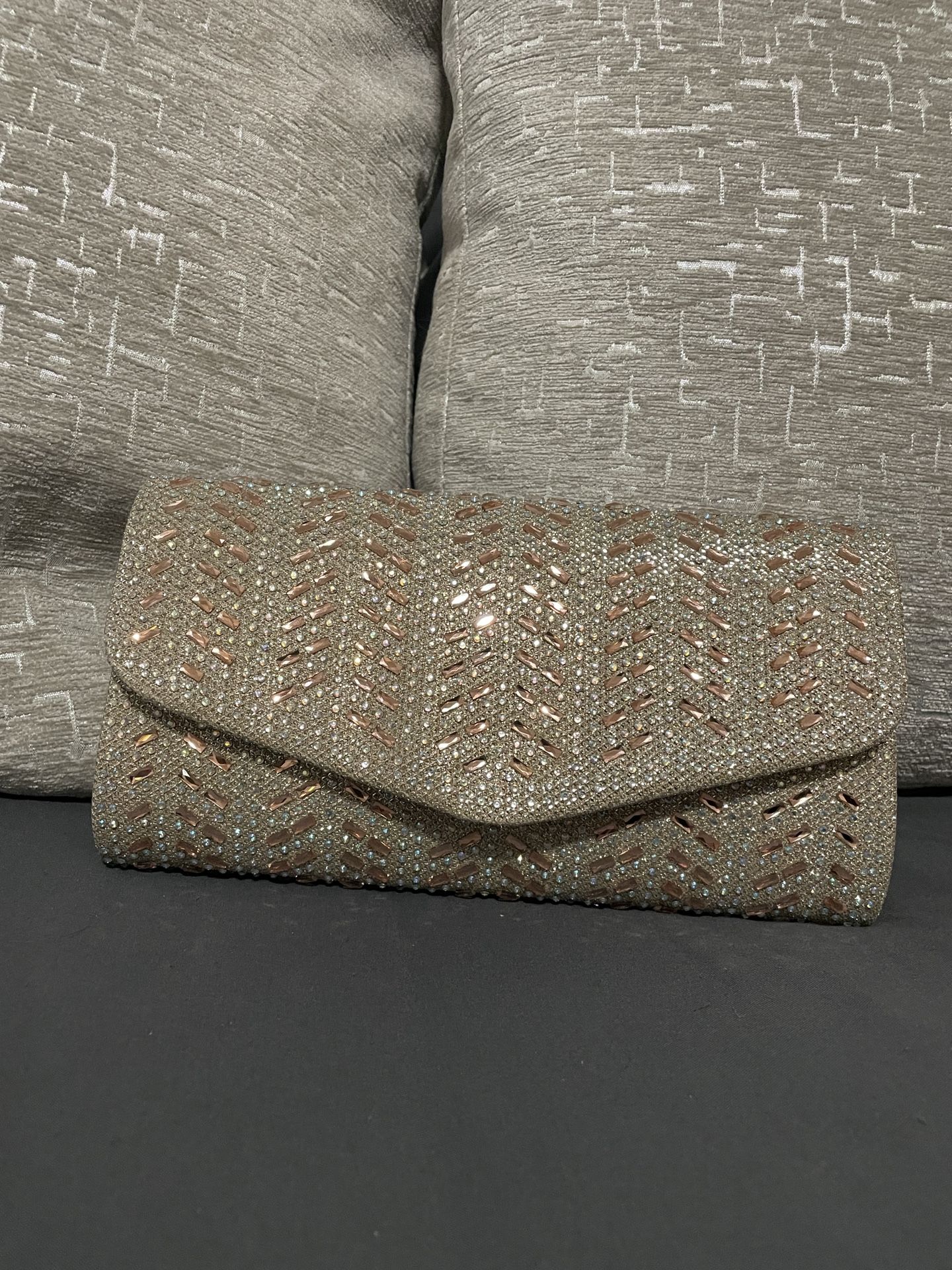 Rosegold and Silver Rhinestone Evening Clutch