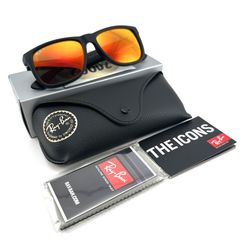 NEW Ray-Ban Justin Classic Polarized Sunglasses 622/6Q Red Lens Black Frame