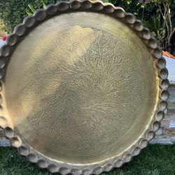 Middle-Eastern hand-hammered BRASS charger/ serving tray. 30" Diameter