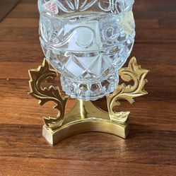 Crystal and Solid Brass Candle Stick with Candle Included