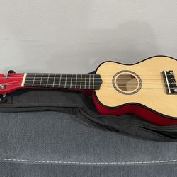 Protocol Red & Natural Wood Color Mini Ukulele 4-String Acoustic Toy Instrument