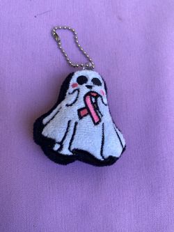 Ghost Plush Keychains with Pink Ribbon Breast Cancer Awareness