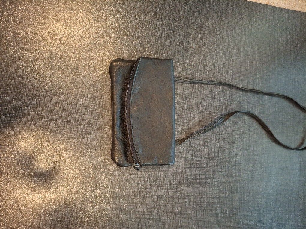 Black Leather Zippered Envelope Clutch