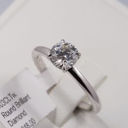 New Round Diamond White Gold Ring. 1 carat. IGI Certified lab grown