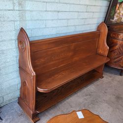 Stunning Antique Gothic Revival Oak Church Pew