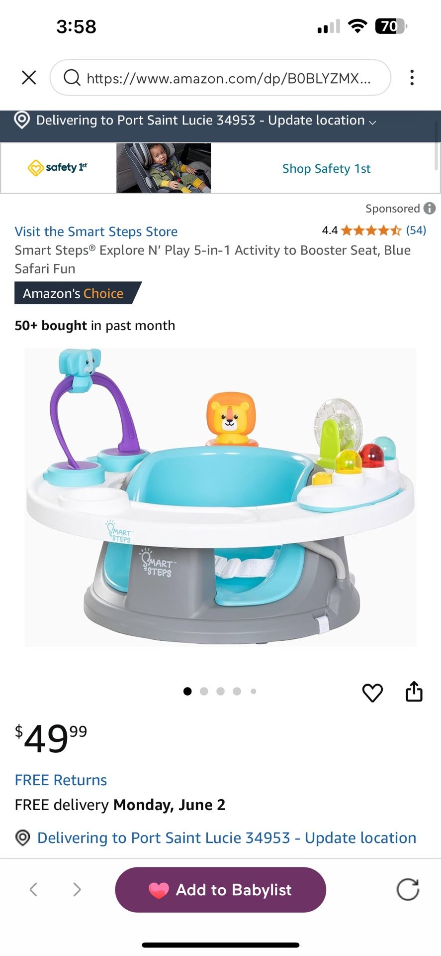 Smart Steps® Explore N' Play 5-in-1 Activity to Booster Seat, Blue Safari Fun