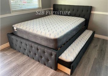 Full Twin Grey Frenchi Trundle Bed With Ortho Mattress Included