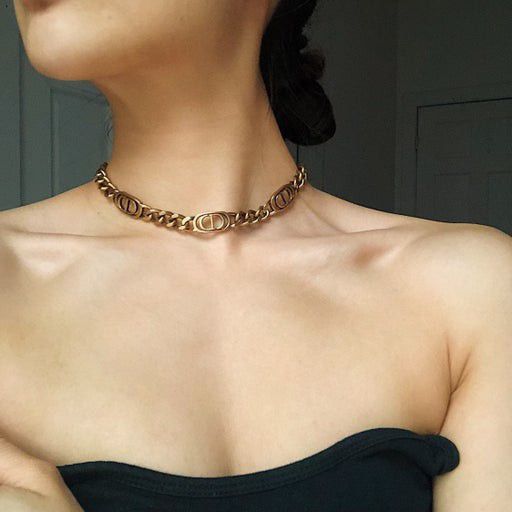 DIOR Antiqued Gold-tone 30 Montaigne CD Choker Necklace