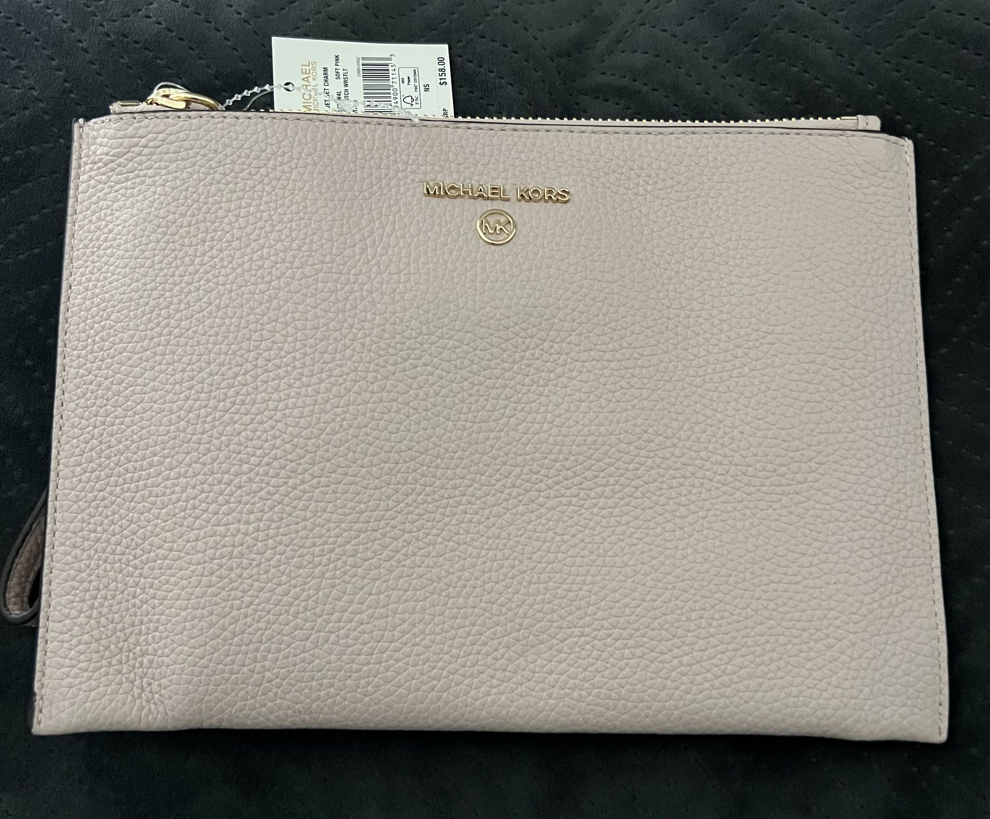 Michael Kors XL Zip Clutch Wristlet Bag Soft Pink