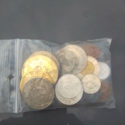 Foreign coins and various tokens
