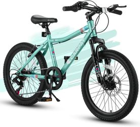 C128-20 Inch Kids' Bike, Boys Girls Mountain Bike Ages 6-12, 7 Speed Teenager Children Kids' Bicycles, Front Suspension Disc Brake Rear V-Brake, High 