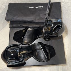 Opyum YSL Logo-Heel Sandals with Black Hardware