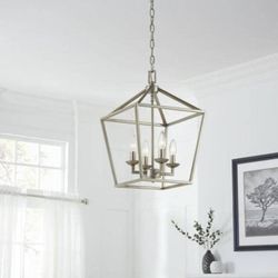🥰4-light antique silver Farmhouse caged chandelier -Retail $110.00