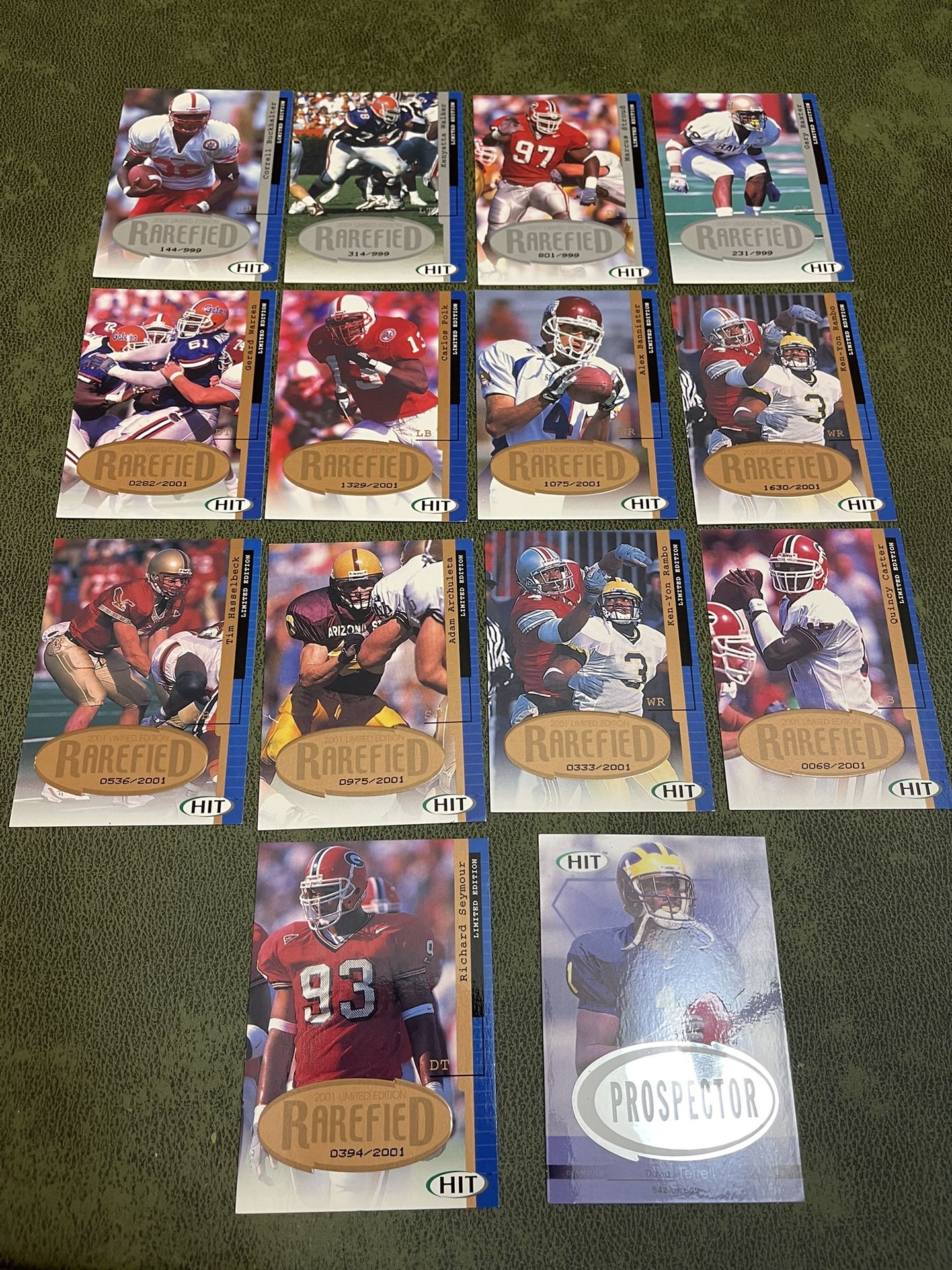 Lot of 14 2001 Hit Rarefied Bronze & Silver Serial # NFL Rookies