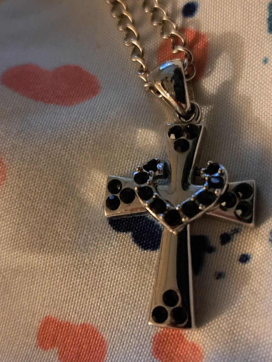 Silver Cross Pendant And Colored Stones