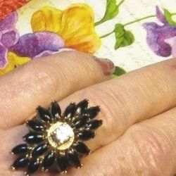 #####ONYX W/ CZ RING~VINTAGE ESTATE SALE ~925 STERLING SILVER GOLD ~VERMEIL~CLUSTER RING#####