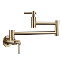 Wall Mounted Pot Filler with Double Handles in Brushed Gold