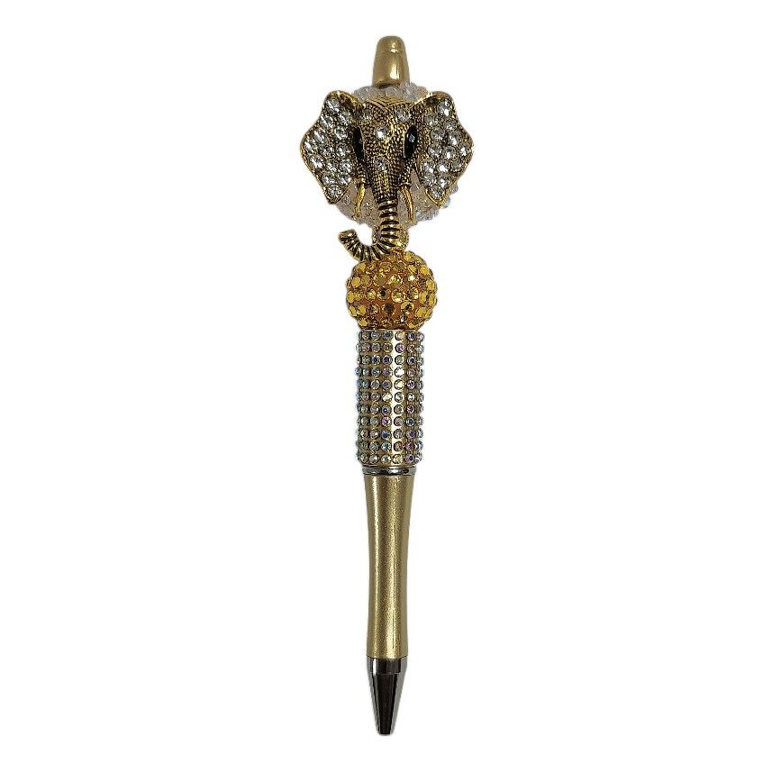 Fashion Fancy Bling Elephant Rhinestones Custom Beaded Ballpoint Twist Pen Gold