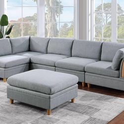 Brand New Grey Modular Sectional Sofa w Ottoman 