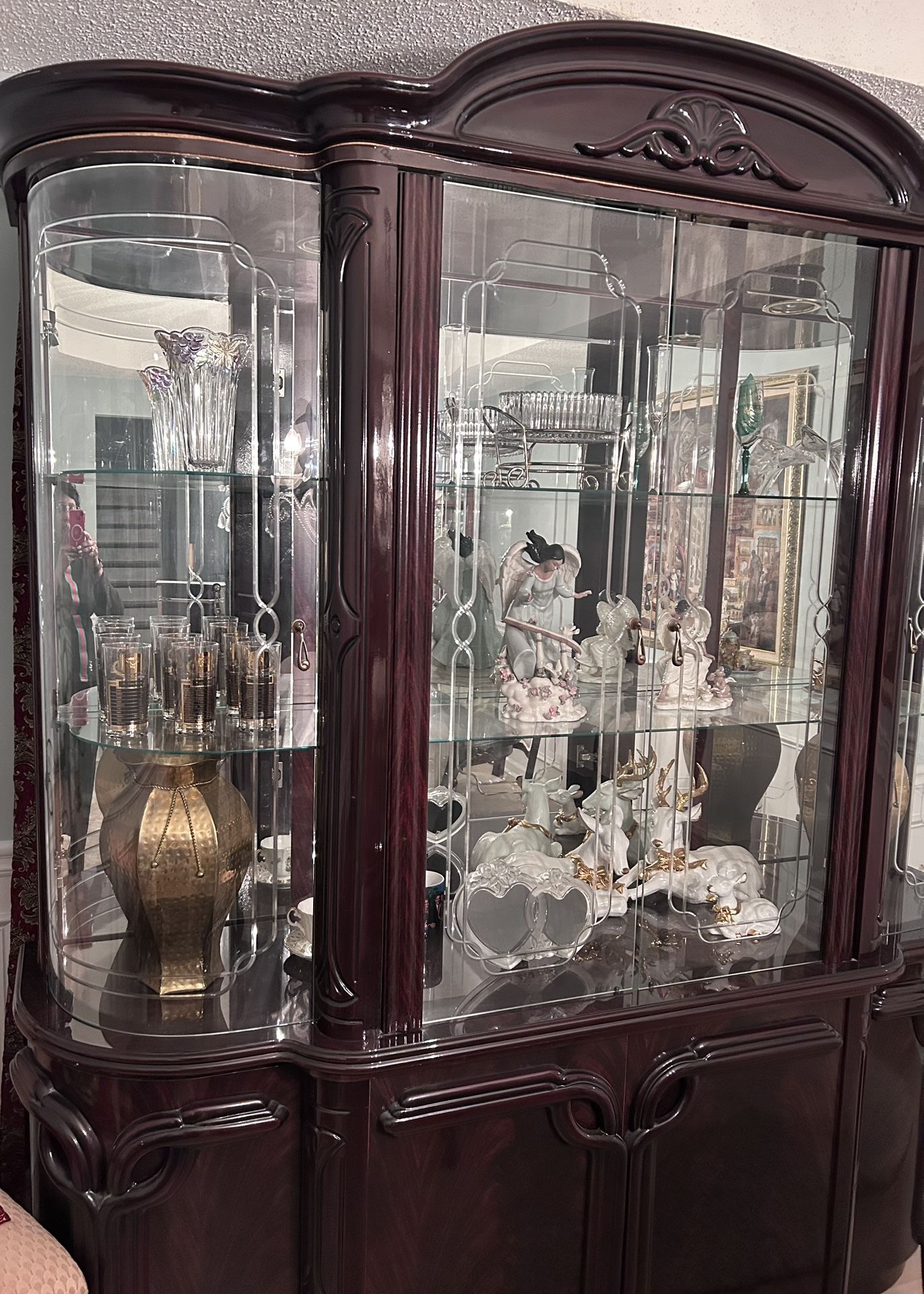 2 Pc Glass China Cabinet, Hutch, And Base
