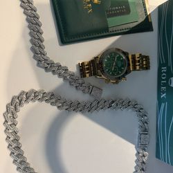 🔥 ROLEX WATCH + ICED CUBAN LINK SET (CHAIN + BRACELET) + DIAMOND TESTER 🔥 💰 $1,500 OBO