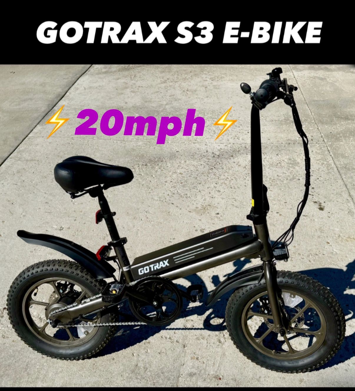 Gotrax S3 E-Bike 16” Fat Tire Electric Bicycle 20mph 750W Motor Adjustable Seat Folding Commuter Bike for Adults & Teens 13+ Scooter Segway Ninebot 🛵