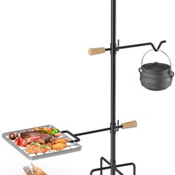 New-Campfire Grill Grate with Swivel Handle, Campfire Cooking Equipment - Fire Pit Grill Grate with Heavy Duty Steel, For Outdoor BBQ Camping and Cook