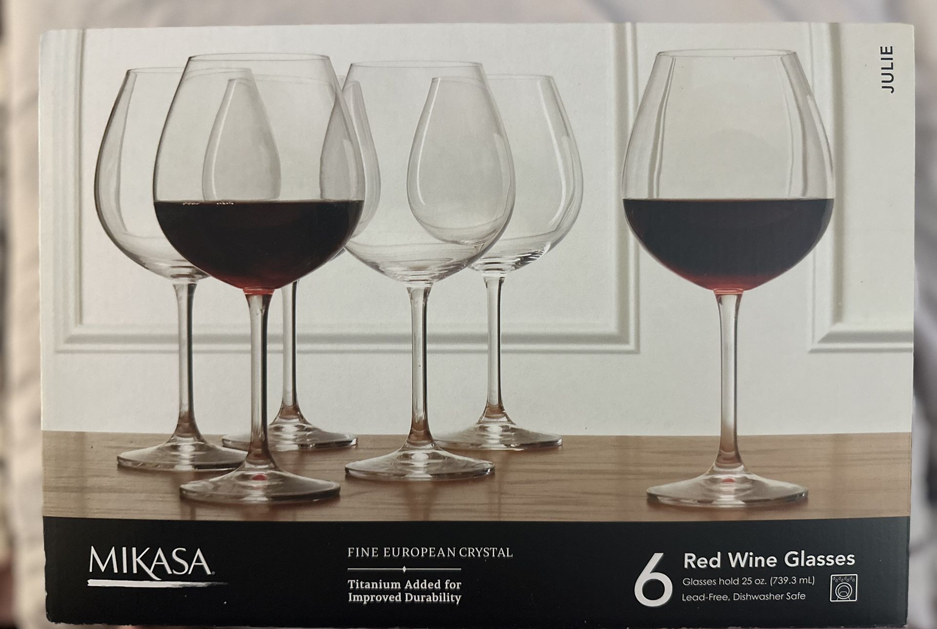 Mikasa Julie Red Wine Glasses – Set of 6, 25 oz Lead-Free Crystal – Excellent Condition 